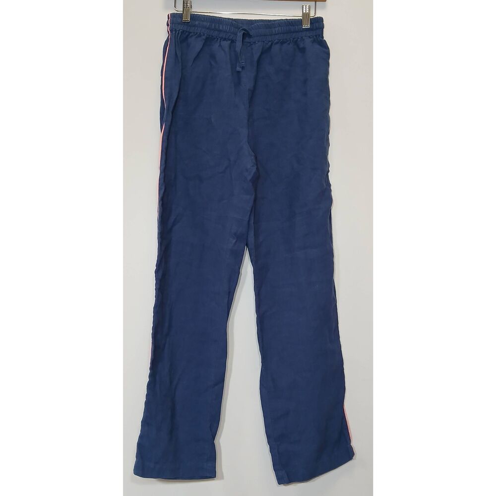 Ilana kohn womens small 100% linen wide leg hi rise pants blue elastic waist